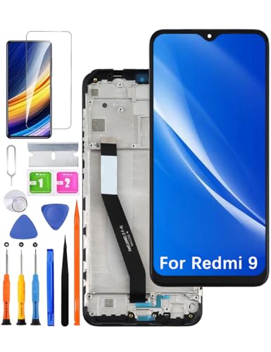 HLYGZX Pantalla LCD de repuesto original para Xiaomi Redmi 9, M2004J19G M2004J19C Pantalla Pantalla táctil Digitalizador Asamblea Kit de reparación (Negro con marco, No sin Redmi 9A/9C)