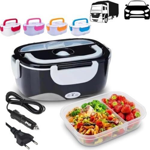 Marmita Elétrica Portátil 1,5L com Aquecimento Rápido BiVolt – 4 Voltagens (110V/220V/12V/24V) para Casa, Carro e Caminhão – Recipiente com Divisórias