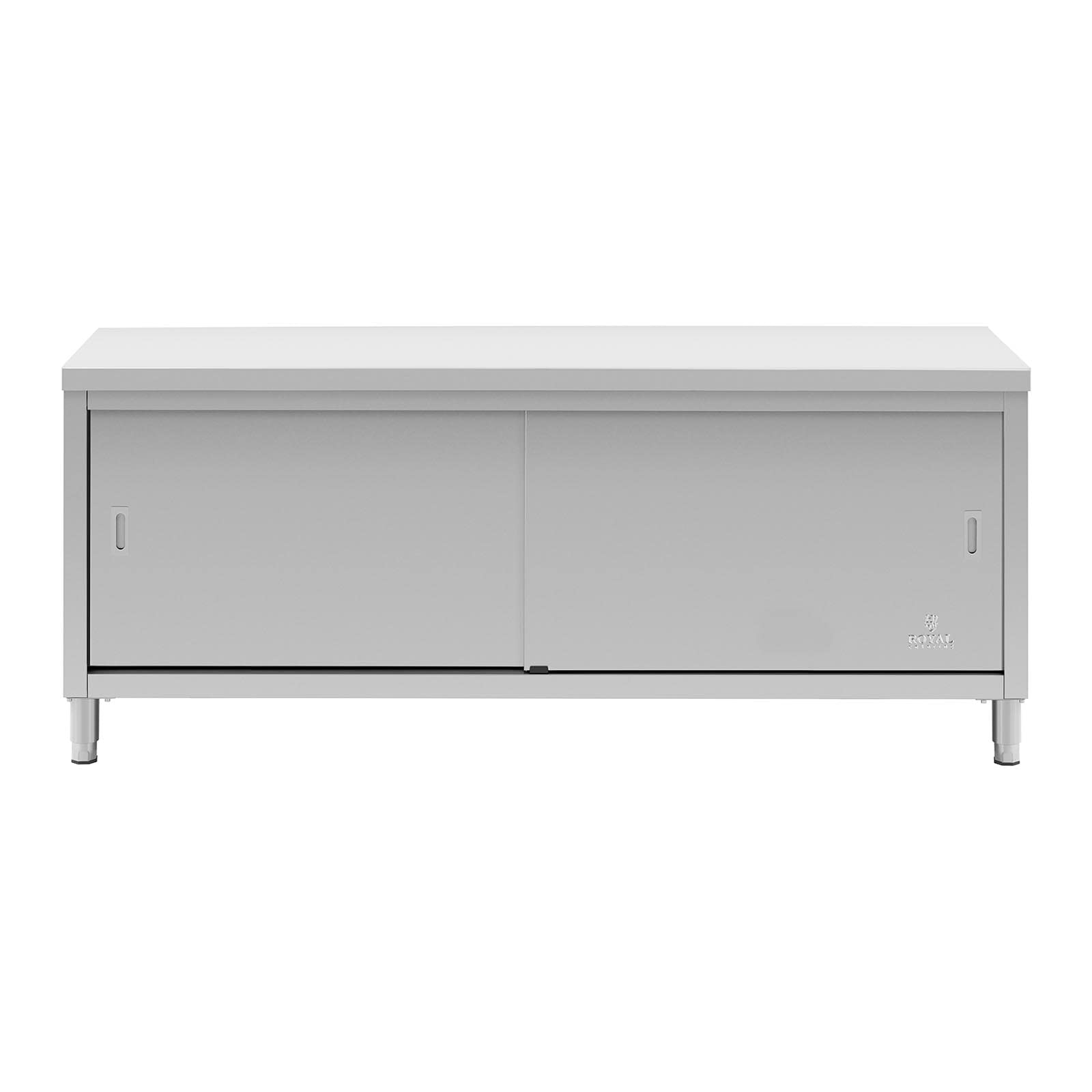 Royal Catering RCSSCB-200X60-E Meuble Bas en INOX Plan De Travail Cuisine Armoire avec Portes Coulissantes (Capacité de 600 kg, Acier Inoxydable, 1 Tablette)
