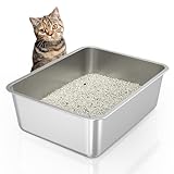 WENBOKMIN Edelstahl-Katzenklo, 15 cm große Katzentoilette für Katzen und Kaninchen, Metall-Katzenklo mit hohen Seitenwänden, antihaftbeschichtet, geruchsneutralisierend.