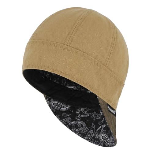 Image of Fullsheild Premium Welding Cap, Reversible Welders Cap 10 oz Cotton Flame Resistant Protection Welding Hood While Welding to Men Women Durable Heavy-Duty (Khaki, 7 3/8, 1Pccs)