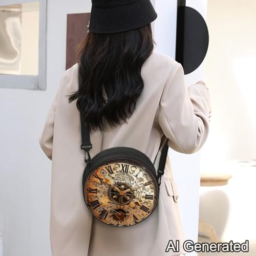 Image of Women Novelty Round Clock Shape Zippered Clock Purses for Women Tote Handbag Shoulder Bag, Gift for Mom Girlfriend