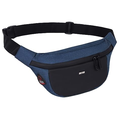 Image of WILDHORN 2.4L Waist Bag for Men Women I Headphone Hole I Ultra Strong Stitching, Sturdy Zippers, Waterproof, Fanny Pack for Hiking Travel Camping Running Sports with Adjustable Strap (Blue Melange)