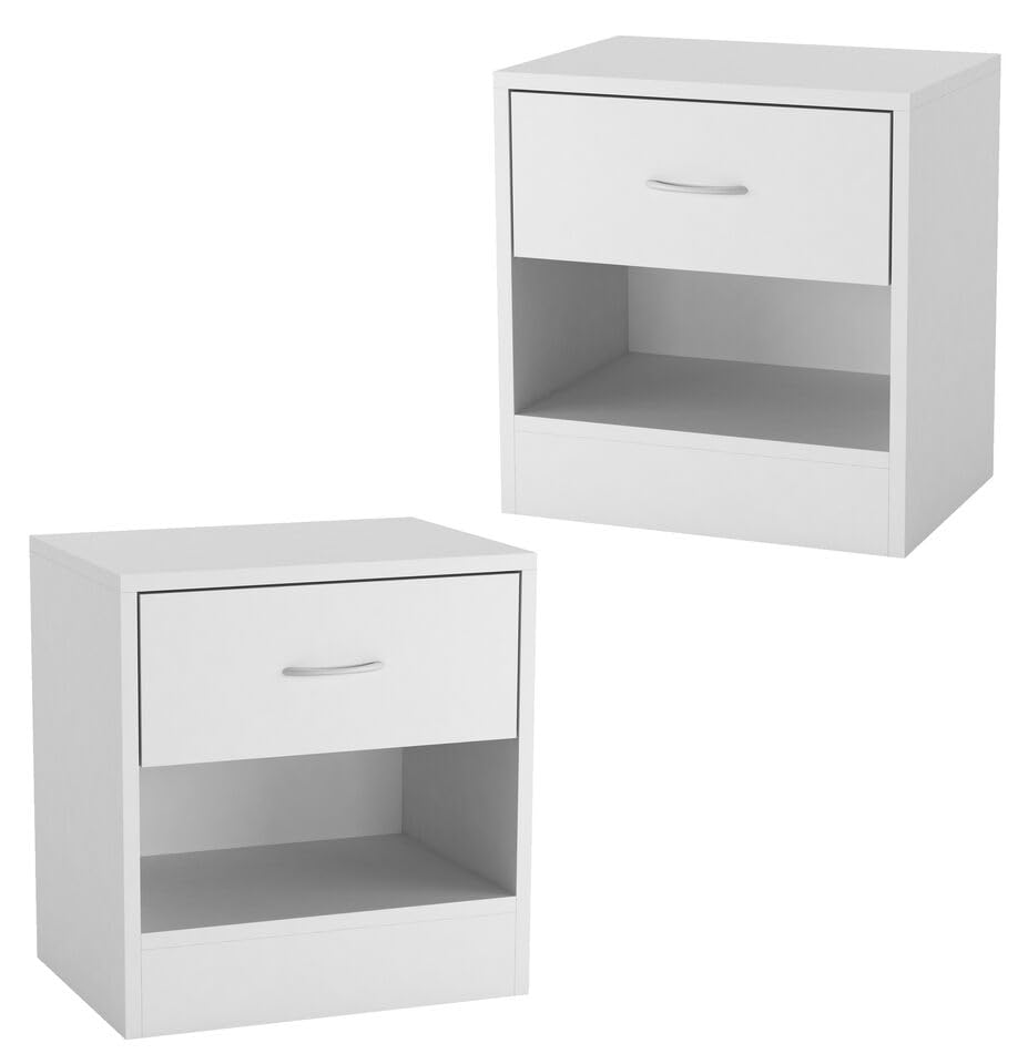 URBNLIVING Set of 2- Small Modern Single Drawer Wooden Bedside & Nightstand Storage Table (White) โ image 1