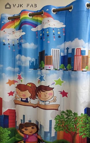 Image of 3D Printed Cartoon Design Curtains for Kids Room, School, Kids Home, Window, Door, 4x7 feet Long Set of 3 Pc