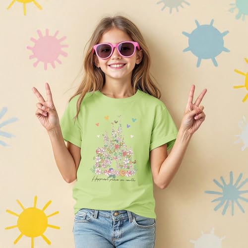 Image of Floral Castle Shirts for Girls Graphic Cute Tshirt Kids Toddler Flower Holiday Shirt Vacation Trip Tee Tops