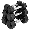 Hex Dumbbells Set for Home Gym PVC/PEV Coated, Anti-Roll Design, Non-Slip Grip, Cast Iron Core Versatile Strength Training Weights, 100LB Total (25LB2+30LB2)