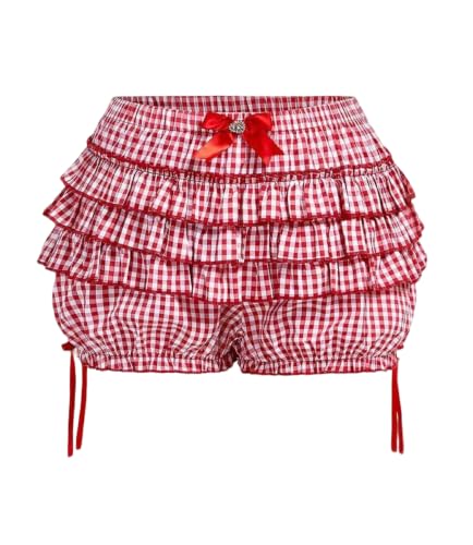 Image of Women Layered Gingham Shorts Cute Bloomers Plaid Shorts | Gingham Ruffle Shorts, Polka Dot Mini Bloomer Shorts, Micro Boyshorts, Tiered, Checkered, Lolita Outfits, Going Out