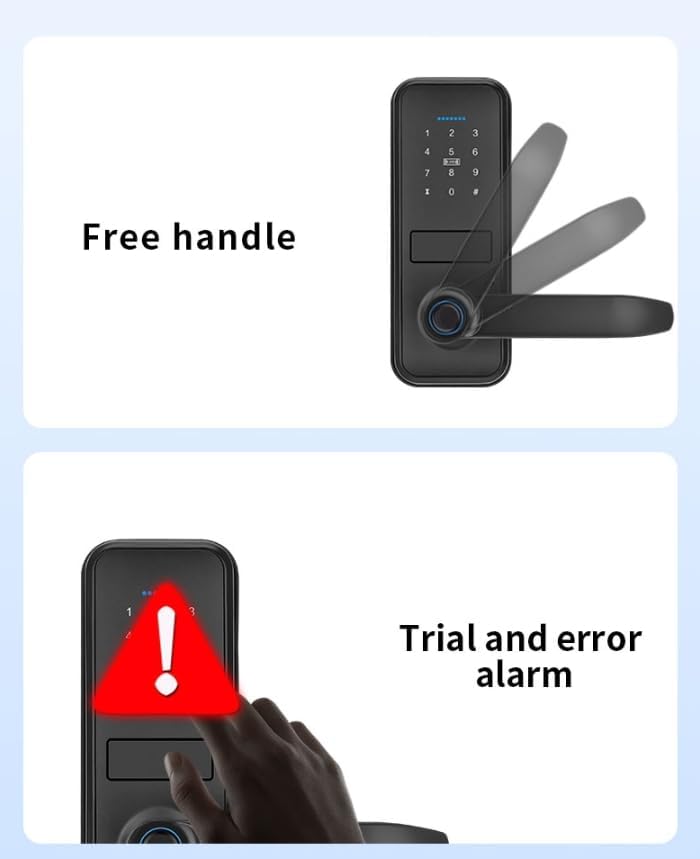 Miniatura 6 de Cerradura inteligente, cerradura de puerta de entrada sin llave con elegante mango negro mate, cerrojo de teclado electrónico, teclado de huellas