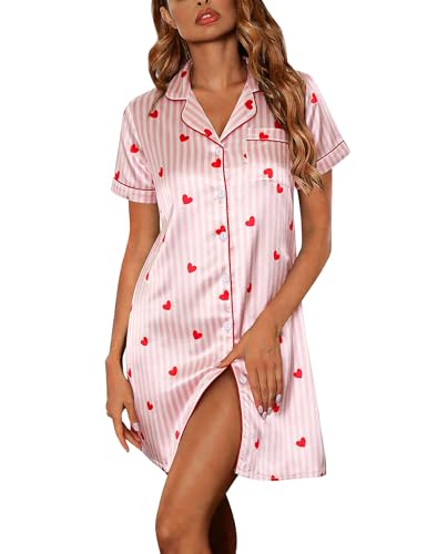 Marvmys Women's Sleepshirts Satin Silk Nightgown Short Sleeve Sleepwear Striped Boyfriend Pajama Dress M - image 1