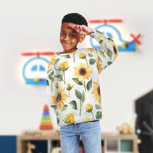 JUNZAN Cartoon Sunflowers Kids Boys Hooded Sweatshirt Crewneck Boys Sweat Shirt Athletic 4T4