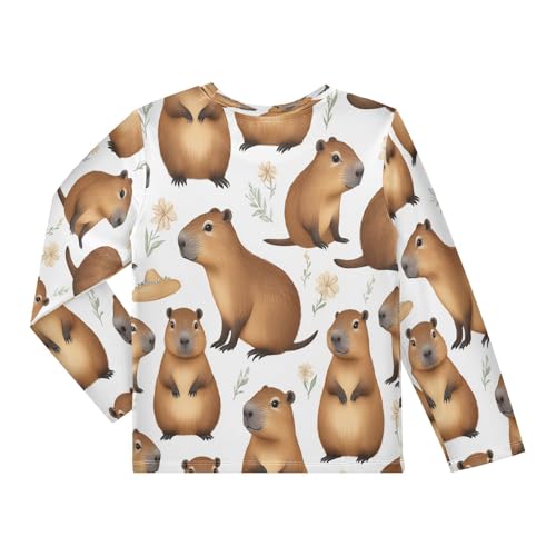 Capybaras Flowers Floral Boys Rash Guard Long Sleeve UPF 50+ Boys Swim Shirt Quick Dry Shirt for 3-12 Years2