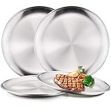 LZYMSZ 4PCS Stainless Steel Round Plates, Matte Polished Shatterproof Dinner Plates, Eco-Friendly...