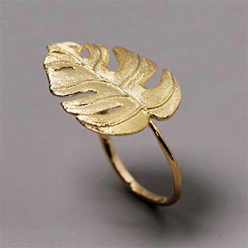 Anneau réglable femme en motif feuille de Monstera vintage pour toutes les tailles