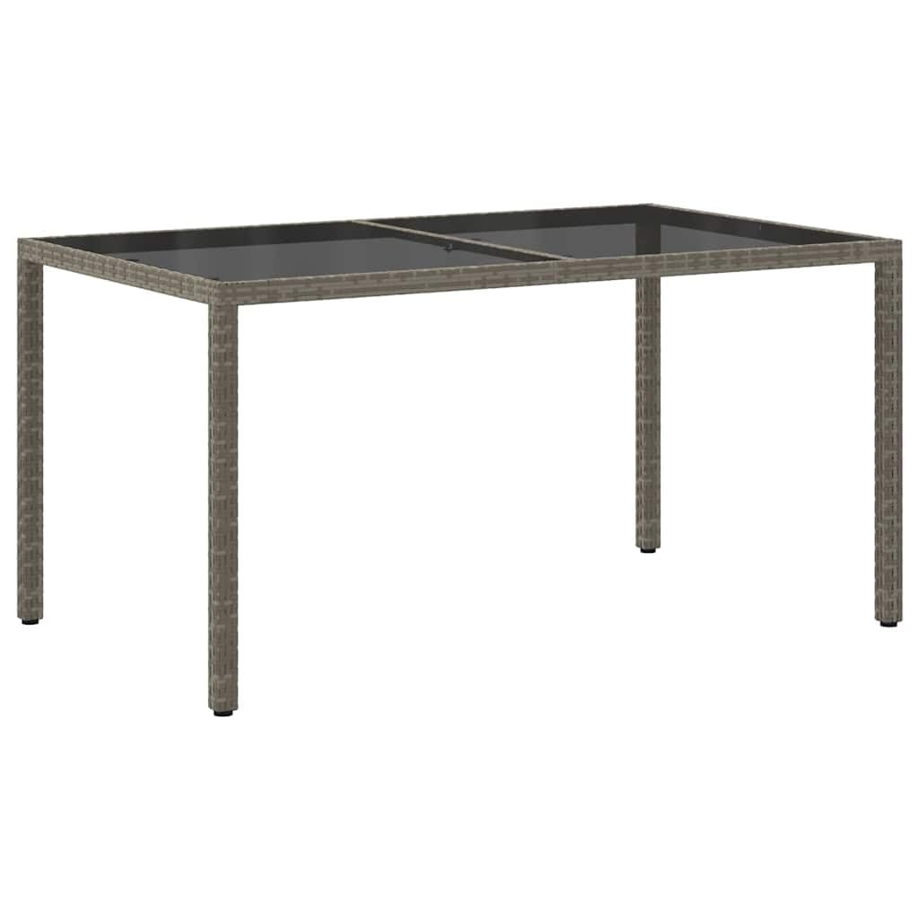Mesa de jardín 150 x 90 x 75 cm de polirratán y cristal templado en gris, plegable, resistente a la intemperie, diseño moderno con estructura de acero resistente, para balcón, terraza