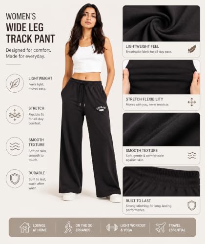 Image of Women's Cotton Wide Leg Track Pants | High Waist Palazzo Trousers with Elastic Drawstring