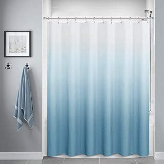Naturoom Blue and White Shower Curtain with Hooks Fabric Shower Curtain Set Ombre Hotel Quality Washable Water Repellent 183x183cm(72x72in)