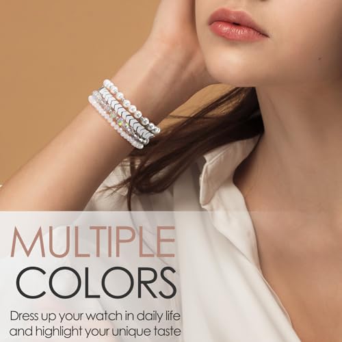 Image of MOFREE Beaded Bracelet Compatible for Apple Watch Band 38mm 40mm 41mm 42mm 44mm 45mm Women,Fashion Handmade Elastic Stretch Strap for iWatch Series SE 8 7 6 5 4 3 2 1