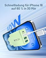 USB C Ladegerät, iPhone Ladegerät, 40W 4 Ports USB C Stecker Schnellladegerät Mehrfach Ladestecker mit PD+QC Power Adapter Ladeadapter USBC Netzteil für iPhone 17 16 15 14 13 12 Pro Max, iPad, Samsung – Ansicht 2