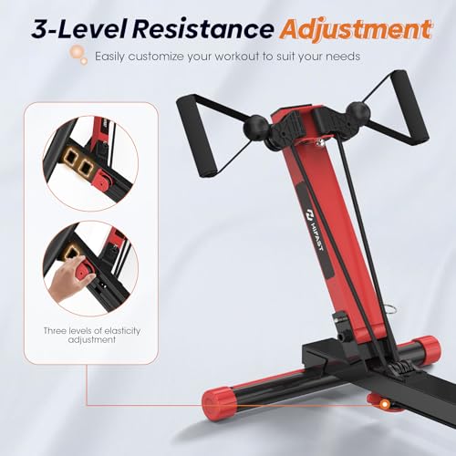 Rowing Machines for Home Gym, 4 in 1 Rowing and Ab Machine with 2 Levels of Workout Resistance, Quiet & Foldable Rower Machine with 3 Adjustable Handle Heights & LCD Monitor, Comfort Seat (Red) - Image 6