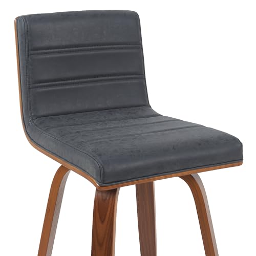 Armen Living Vienna Modern Swivel 30" Bar Height Barstool with Vintage Black Faux Leather and Walnut Wood Finish by Armen Living - Image 5