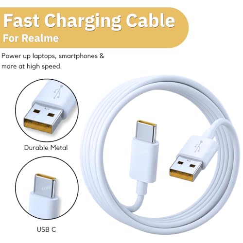 Image of HANYCONY 65w Type C Charging Cable | Compatible with Realme 12 /12 Pro Plus /11 Pro Plus /11 Pro /10 Pro+ /9 Pro /8 /7 / 60 Pro /50 Pro /30 /20 /C21 | SUPERVOOC Support | Original Fast Charging