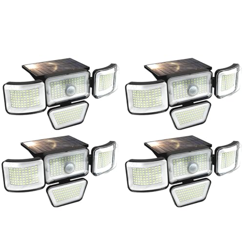 dalattin Solar Flood Lights, 280 LED Solar Wall Light Outdoor, Dark to Dawn, IP65 Waterproof, 4 Heads 270° Wide Angle Motion Sensor, for Yard, Wall, Garage, Steps (4)