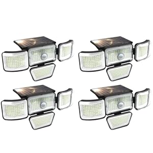 dalattin Solar Flood Lights, 280 LED Solar Wall Light Outdoor, Dark to Dawn, IP65 Waterproof, 4 Heads 270° Wide Angle Motion Sensor, for Yard, Wall, Garage, Steps (4)