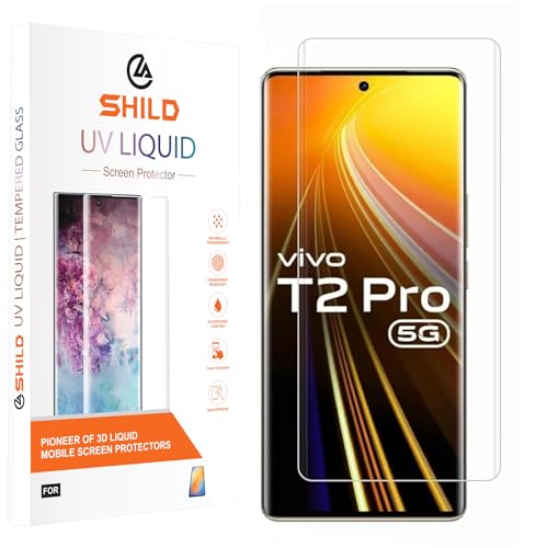 Image of SHILD UV Advanced HD+ Tempered Glass Screen Protector for Vivo T2 Pro 5G (6.78 Inch) - Full Adhesive UV Curved Edge, Case Friendly, HD Clarity, Easy Installation Kit - Pack of 1