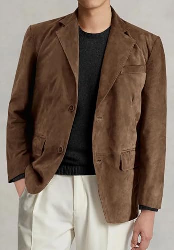 Men's Faux Leather Jacket Slim Fit 2-Button Suede Sport Blazer Coat for Wedding Party Tuxedo2