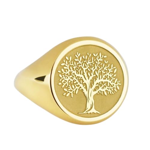 Bague Arbre de vie argent 925 dorée, chevalière ronde d'exception