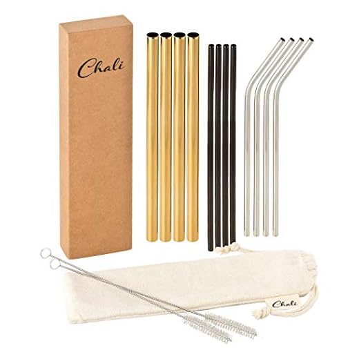 Chali® 12x Pajitas Reutilizables Acero Inoxidable, Cañitas para Beber aptas Lavavajillas 21,5cm Incl. 2X Cepillo de Limpieza, Oro ø12mm Negro Plata ø6mm