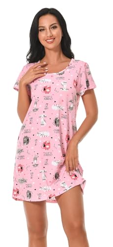 3 Pack Nightgowns for Women Soft Cotton Short Sleeve Night Shirts Womens Print Sleep Shirts Sleepwear4