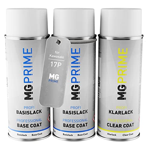 MG PRIME Pintura para motos Set de aerosoles para Kawasaki 17P Candy Lime Green Metallic Fondo pintura base pintura transparente bote de spray 400 ml
