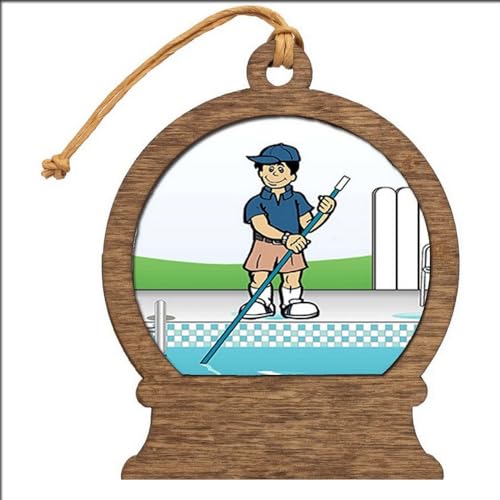 PrintedPerfection.com Personalized Pool Cleaner Male Wooden Snow Globe Shaped Christmas Ornament