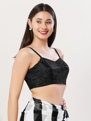 Image of Vamas Women's Shimmer Sleeveless Saree Blouse | Sweetheart Neck Padded Crop Top Blouse Designer Blouse for Lehenga & Saree | Available in Gold, Copper, Silver & Black