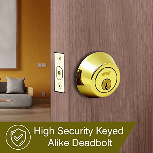 Nu-Set Lock | Single Cylinder Deadbolt Keyed Alike Lock | 4 Pack Deadbolt Lock Set | Home Improvement & Door Hardware (Brass) #TOP6