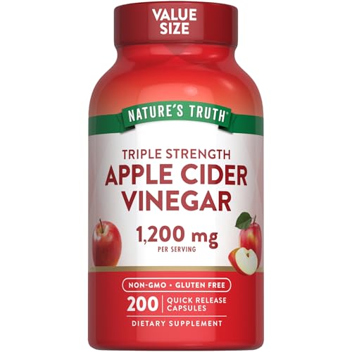 Nature's Truth Apple Cider Vinegar Capsules | 1200mg | 200 Pills | Extra Strength | Value Size | Non-GMO, Gluten Free Supplement