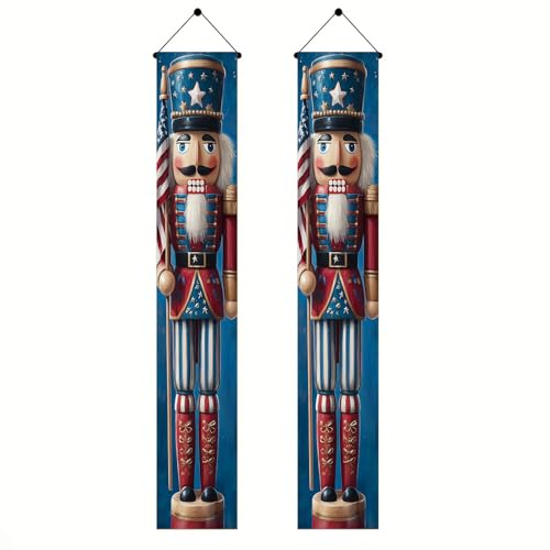 Image of BlissYard Patriotic Nutcracker Door Banner Star Stripe Independence Day Hanging Banner Nutcracker Decor for Memorial Day Independence Day Door Cover Front Porch Wall Home Patriotic Decor 12x72 Inch