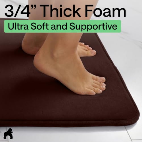 Image of GORILLA GRIP Memory Foam Bath Mat, Soft Absorbent Velvet Bathroom Mats, Durable Dots on Underside, Machine Washable Bathmat, Carpet Rug Room Decor for Shower Tub Floor RV, 42x24 Rugs, Brown