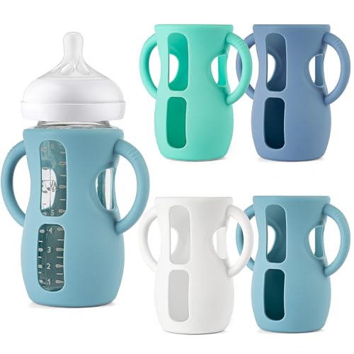 Image of Desing Wish 4 Pack 8oz Silicone Sleeves with Handles for Avent Glass Natural Baby Bottles, Anti Breakage Protective Sleeves Compatible with Philips Avent Glass Baby Bottle 8 oz - Standard