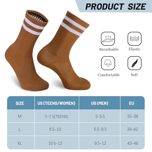 Image of Ultrafun 5 Pairs Striped Crew Socks Cotton Cushioned Athletic Sports Running Socks for Men Women Teens