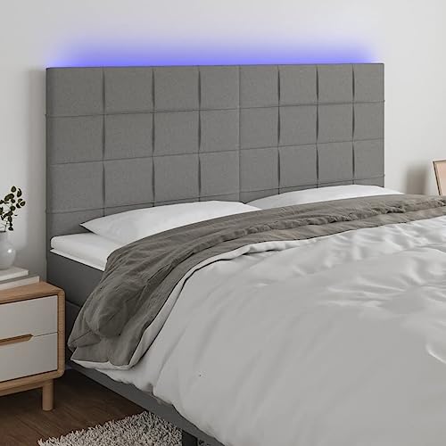 Brokky Cabecero con Luces LED cabeceros de Cama cabeceiras de Cama Tela Gris Oscuro 160x5x118/128 cm