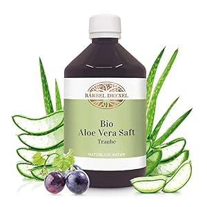 Bio Aloe Vera Saft Traube aus schonender Kaltgewinnung, keine Wärmebehandlung (500 ml) Aloe Vera Barbadensis Miller, glatte Haut, Darmgesundheit, Immunsystem stärken BÄRBEL DREXEL®