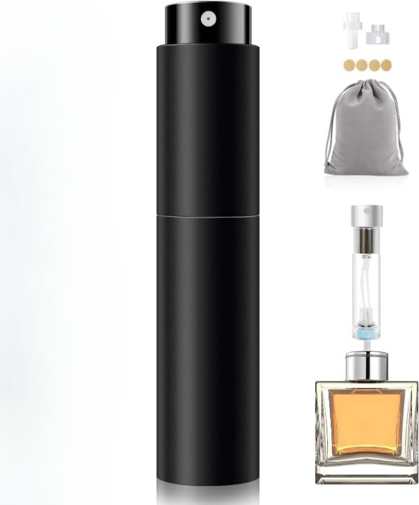 Travel Perfume Atomizer Refillable Spray Bottle Portable Empty Cologne Dispenser Fragrance Scent Pump Case Fill from Bottom 10ML Mini Pocket Size for Traveling and Outgoing (Black)-image-9