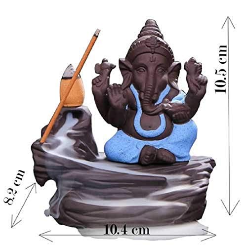 Image of Craftam PolyResin Ganesha Smoke Fountain Backflow Waterfall Cone Incense Holder Showpiece Statue with 10 Back Flow Incense Cone (Blue) Item Name (aka Title)