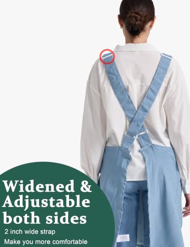 Image of Cozy Adjustable Cross Back Aprons for Women with Pockets Cotton Linen Cooking Kitchen Baking