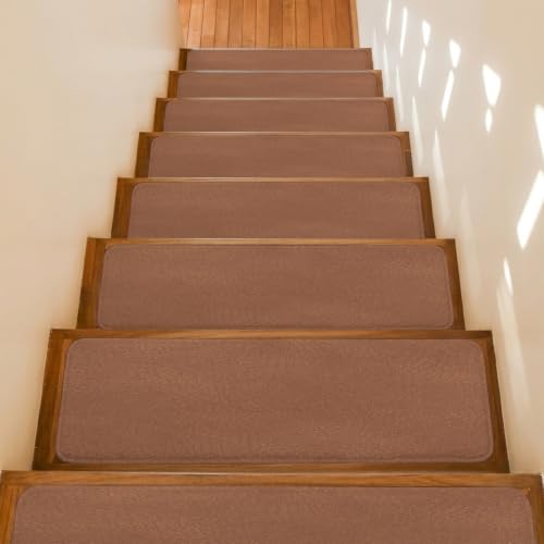 Stair Treads for Wooden Steps, Modern Minimalist Terracotta Non Slip Stair Carpet Indoor Stair Runner Staircase Step Treads, Neutral Farmhouse Stair Mat 8x30in 10Pcs