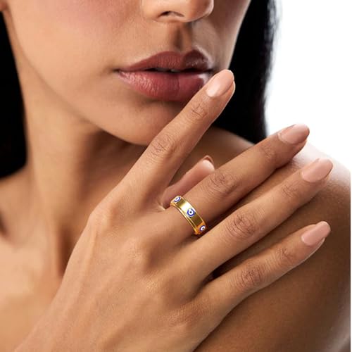 Evil Eye Fidget Ring for Women - 18K Gold Plated Stainless Steel Spinner Rings for Anxiety Relief, Ojo Turco Ring Luck Amulet, Turkish Faith Protection Stackable Jewelry Gift for Women Men2