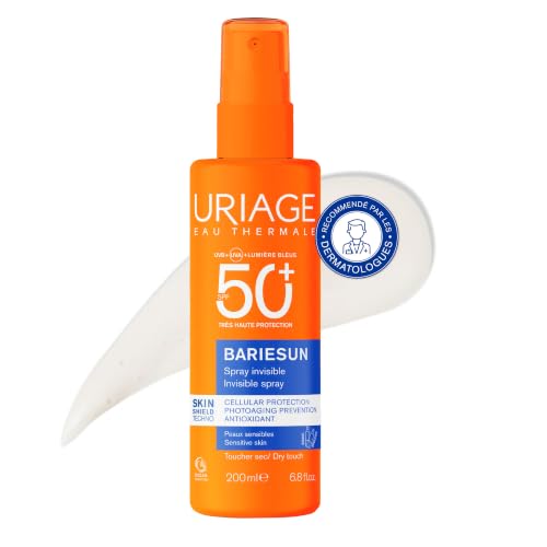 Uriage Bariesun Spray Invisible SPF50+ - Très Haute Protection Solaire UVA UVB Lumière Bleue - Visage & Corps - Contre le Photo-Vieillissement - Peaux Sensibles - Hydratant Vitamine E - 200ml
